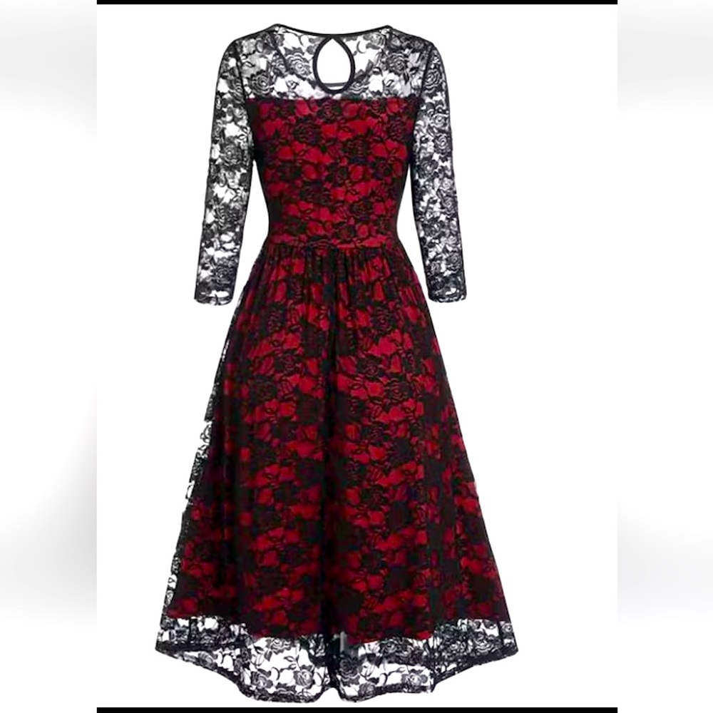 Red dress with black lace overlay